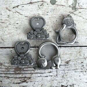 Vintage Pewter Cat Picture Frame Set 4pc Feline Decor Taiwan